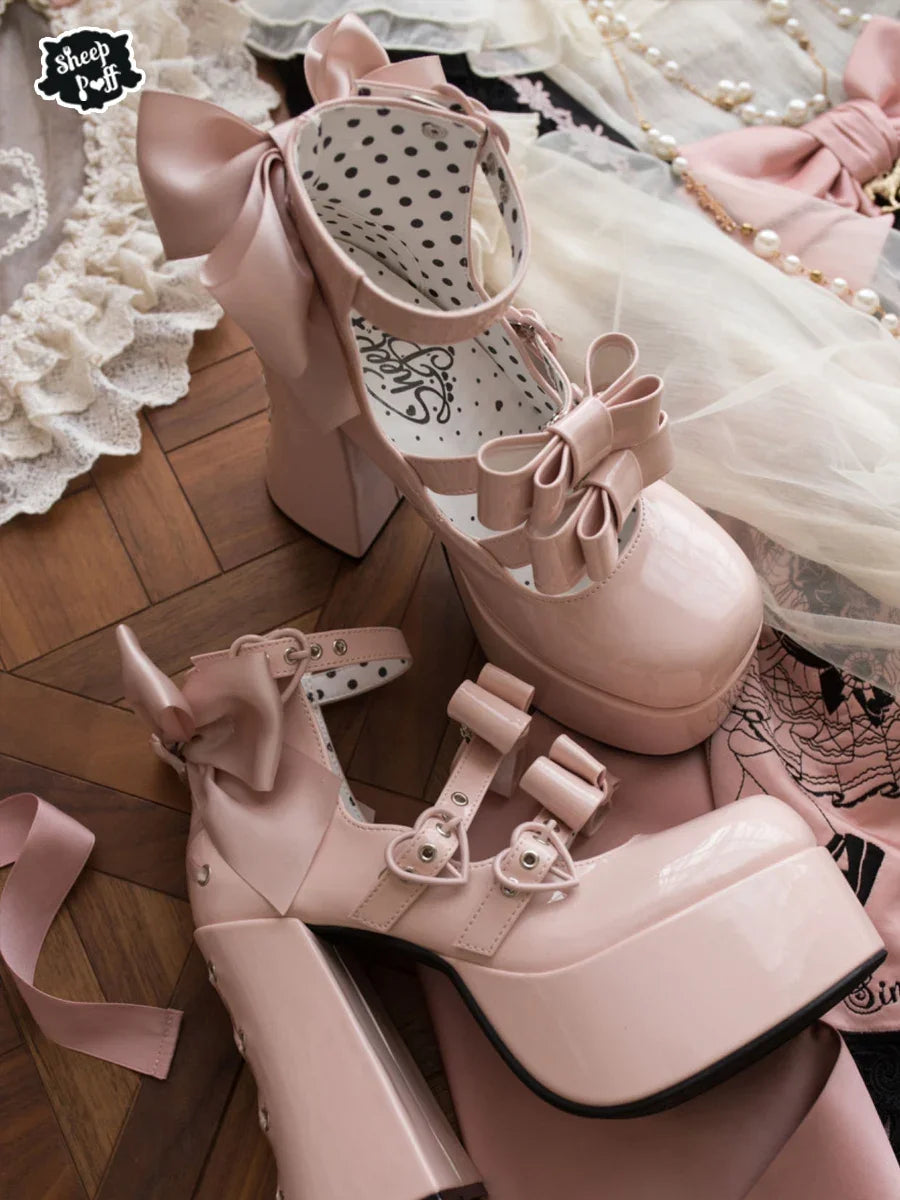 LBSFY  -  Sweet Cute Princess Lolita Kawaii Platform Shoes Bandage Hot Girl Bow Heel Summer Heels Chunky Heels Pumps