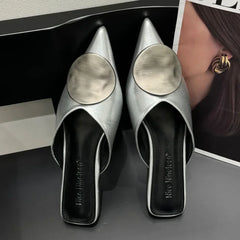 Lbsfy Women Slippers Designer Flat Sandals Summer Slides Non-slip Metallic Color Fashion Footwear Brand Pointed Toe Mules Ladies