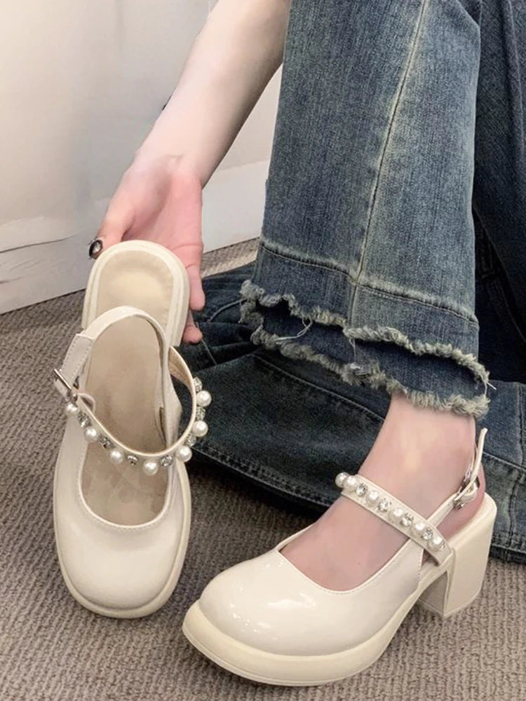 LBSFY  -   Summer Basic Non Slip Elegant Sandals Women Casual Square Toe Vintage Pumps Office Lady Comfort Fashion Medium Heels Shoes