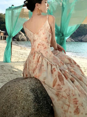 LBSFY -Summer Elegant Vintage Fashion Print Long Women's Dresses 2025 New French Party V-Neck Dress Casual Holiday Beach Fairy Vestidos