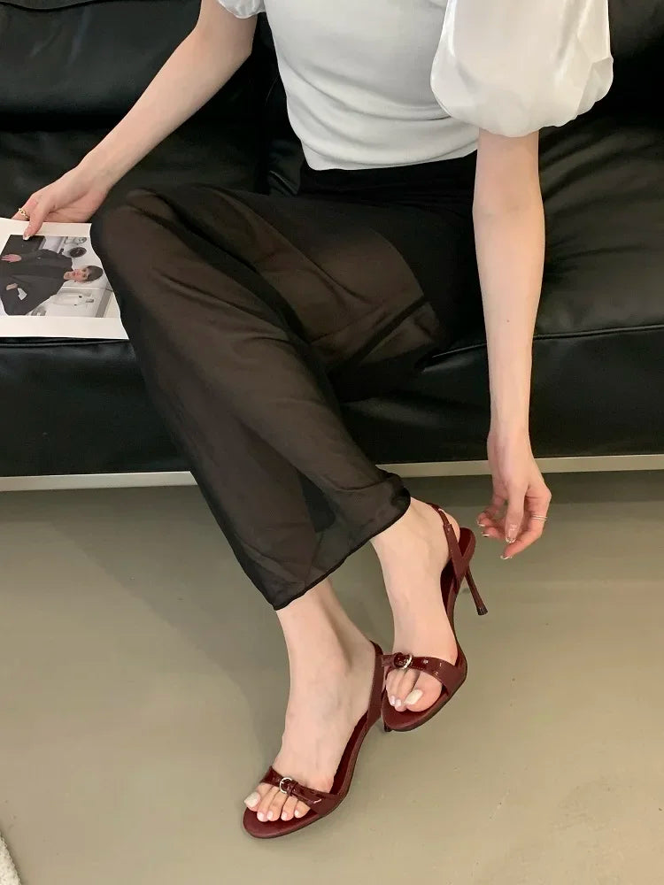 LBSFY -Summer Fashion Narrow Band Open Toe Sandals Thin Low Heel Gladiator Women Party Shoes Zapatos De Mujer