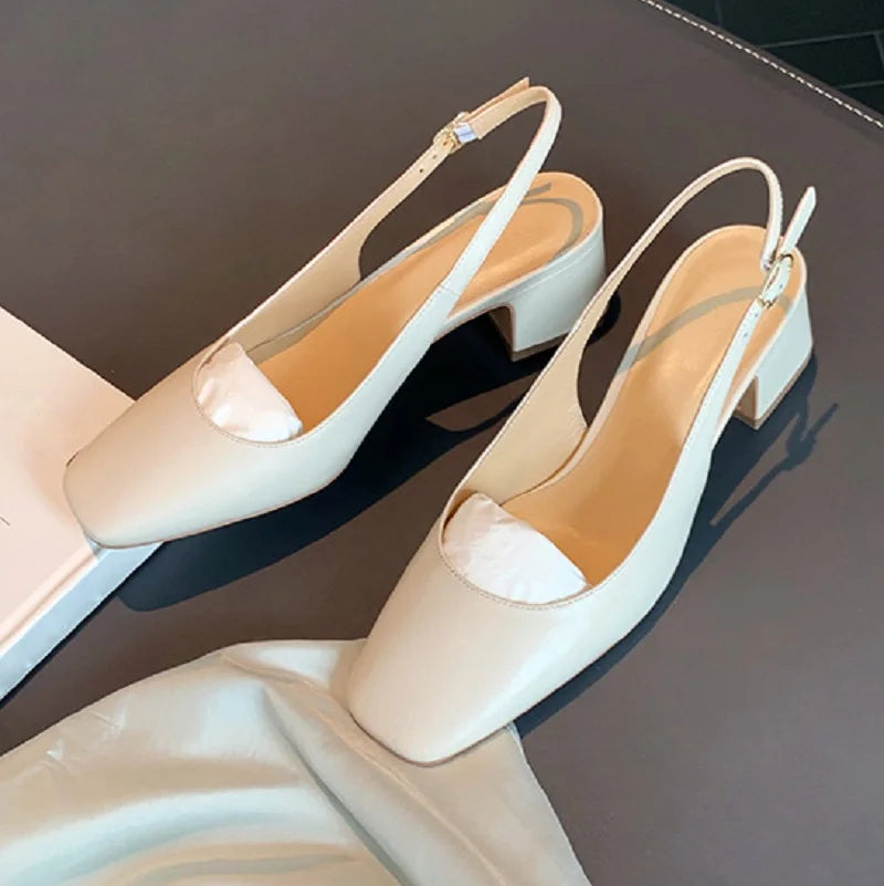 LBSFY -Fashion Spring Autumn Elegant Women Pumps Slip On Loafers Round Toe Square Heels Belt Buckle Casual Comfortable Shoes