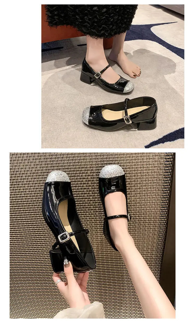 LBSFY -Women's Mary Jane Shoes Leather Summer Dresses French Style Wear-resistant Round Toe Mid Heel Ladies Design Single Lolita Shoes