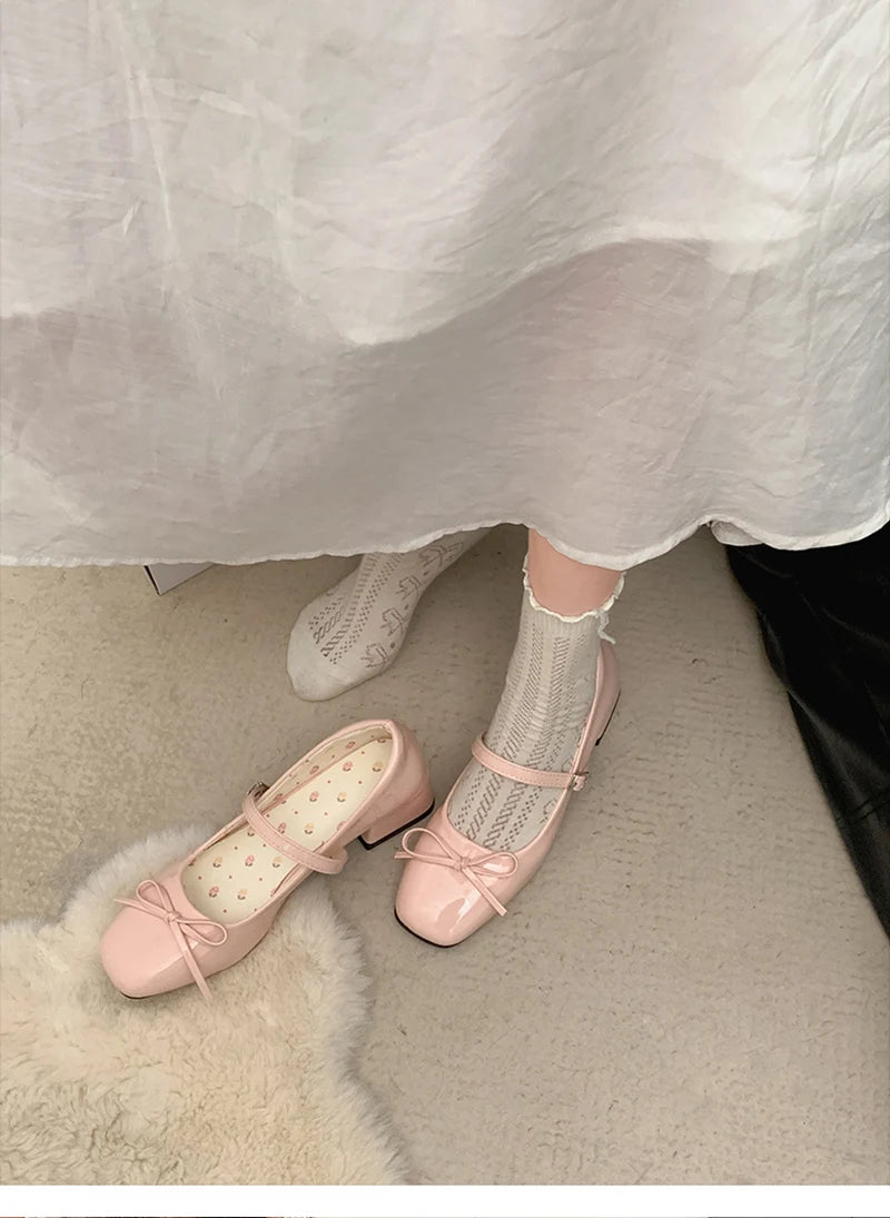 LBSFY -Patent Leather Women Mary Jane Shoes Fashion Shallow Butterfly-knot Shoes Spring Autumn Wedding Party Shoes