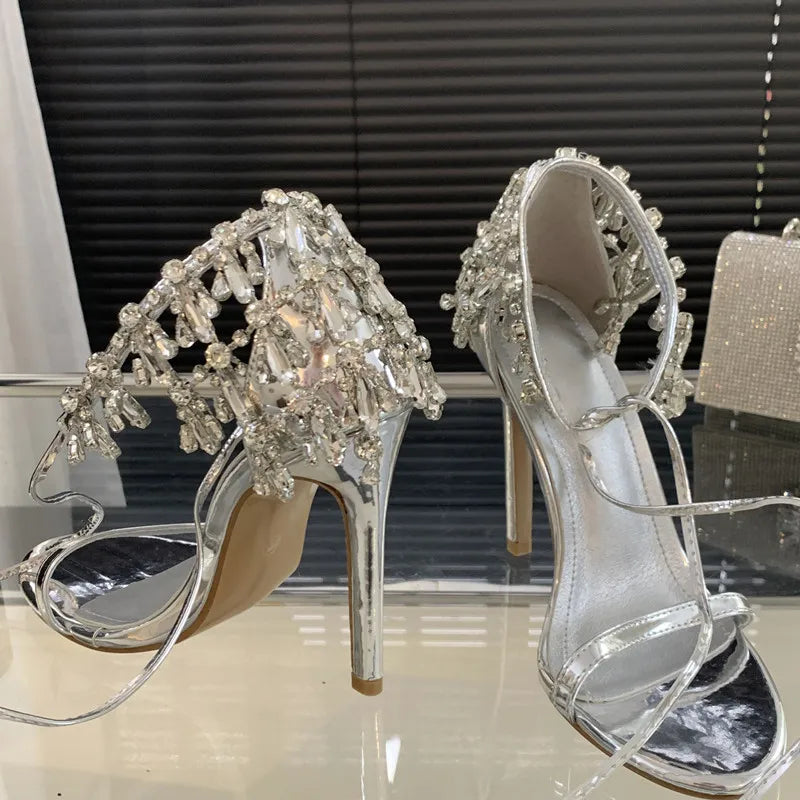 LBSFY  -  Star style Luxury Rhinestones Lace-up Women Sandals Sexy Thin High heels Gladiator Sandalias Summer Crystal Party Wedding Shoes