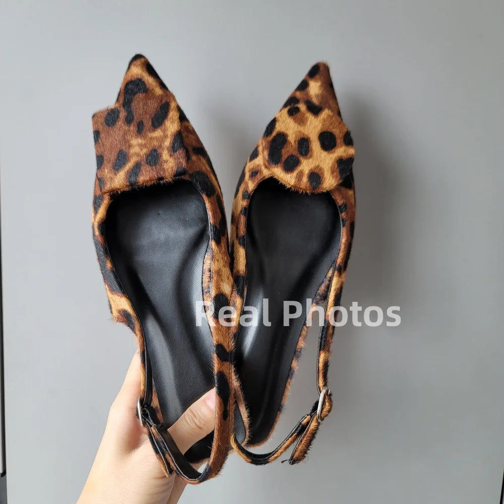 LBSFY  -  Ins Women Kitten Heels Slingbacks Sandals Leopard Genuine Leather Party Spring Summer Shoes Woman Sandals Pumps