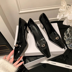 LBSFY  -  Fashion Pumps New High Quality Real Leather Pointed Hollow Belt Buckle Shallow High Heels Commuter High Heels WomenShoes