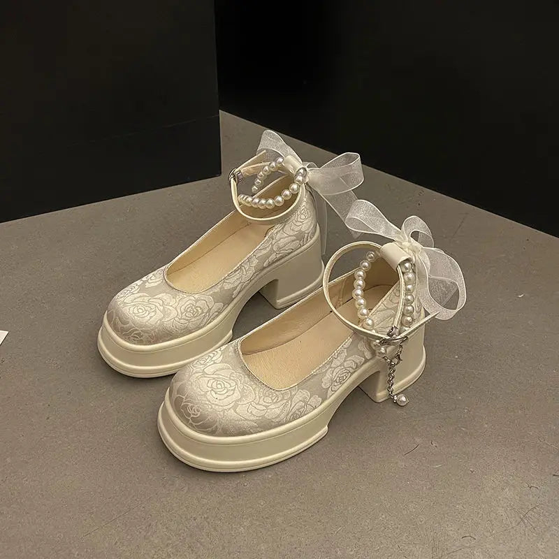 LBSFY -Woman Pumps Gothic Pink Kawaii Cute Japanese Style Lolita High Heels on Heeled Round Toe Mary Jane Shoes for Women Evening Offer