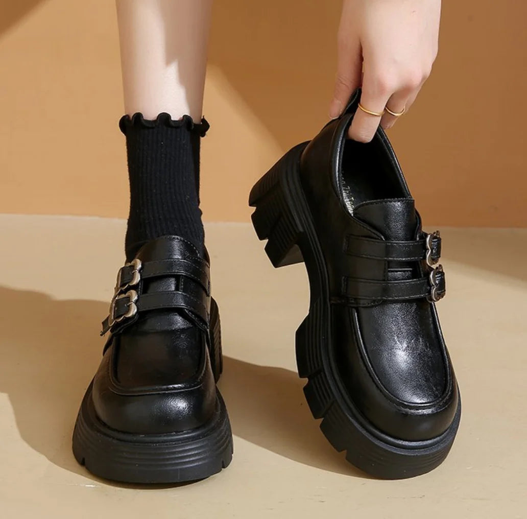 LBSFY -Women's High Heel Soft Leather Shoes Spring Thick Bottom Platform Mary Jane Shoes Retro Japanese Jk Uniform Lolita Shoes Women