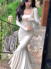LBSFY -Elegant Long Sleeve Knitted Mermaid Dresses Women Sexy Fashion Slim Solid Evening Party Prom Casual Vestido Mujer New Autumn