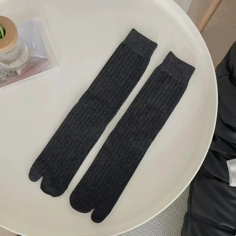 Lbsfy 1/3pairs Cotton Two-Toed Thigh High Socks Women Girls Two Fingers Stockings Long Tube Split Toe Socks Black White Harajuku Sox