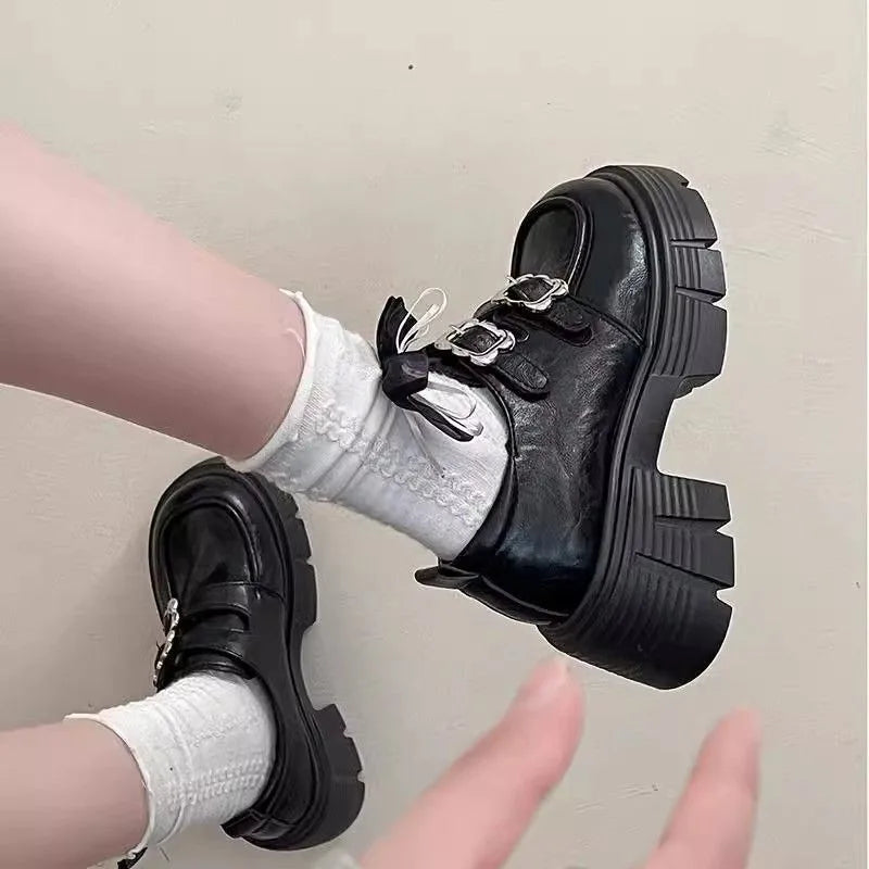LBSFY -Women's High Heel Soft Leather Shoes Spring Thick Bottom Platform Mary Jane Shoes Retro Japanese Jk Uniform Lolita Shoes Women