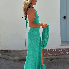 LBSFY  -  Sexy O Neck Slim Bodycon Hips Long Dress Women 2024 Spring Solid Split Party Maxi Dress Summer Sleeveless Holiday Bohemian Dress