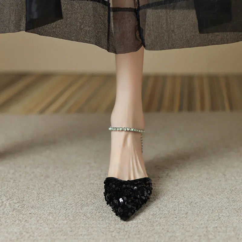 LBSFY  -  Footwear Sexy Sandals for Women Rhinestones Diamond Ladies Shoes Stiletto Summer 2024 Thin Heels Party Weddings Pointed Toe
