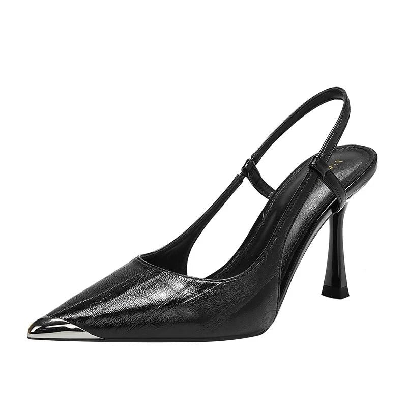 LBSFY -Summer Women Heels Sandals Red Pointed Slingback Sandals Shoes Green Black Purple Kitten Heels Party Prom Ladies Stilettos