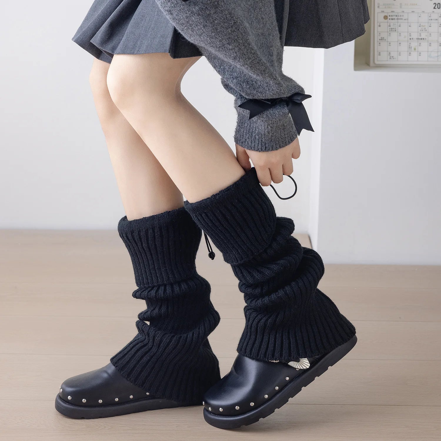 Lbsfy Elastic Drawstring Knitted Leg Socks Winter Warm Jk Leggings Stockings Korea Women Y2K Pile Socks Korea Women Calf Socks