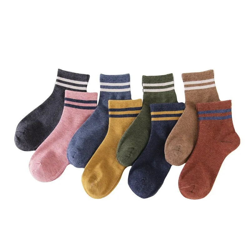 Lbsfy Women Stripes Socks For Girls Gift Autumn Winter Spring Cotton Ladies Middle Tube Short Crew Striped Socks Harajuku Streetwear
