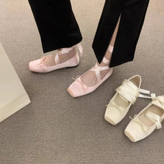 LBSFY -Women Flats Bow Marie Janes Shoes Elegant Wedding Shoes Lolita Dress Square Toe Shoes Designer Walking Shoes Female Zapatos