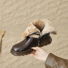 LBSFY  -  Nature Wool Warm Snow Boots Women Zipper Round Toe Platform Winter Boots Fashion Fur Ankle Boots For Women Shoes
