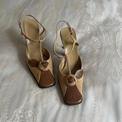 LBSFY  -  Brown Square Toe Flower High Heels Ankle Strap Sandals Ladies Summer Slippers Mixed Colors Mules Shoes For Women Dress Pumps