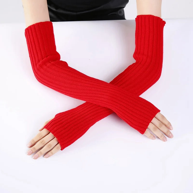 Lbsfy New Long Fingerless Gloves Womens Winter Warmer Knitted Arm Sleeve Fine Casual Soft Girl Goth Clothes Women Punk Gothic Gloves