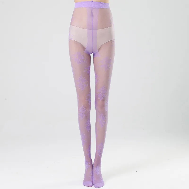 Lbsfy Feminine Mesh Jacquard Tights Summer Spring Rose Flowers JK Fishnet Pantyhose 7 Colors Woman Thin Long Black Stockings