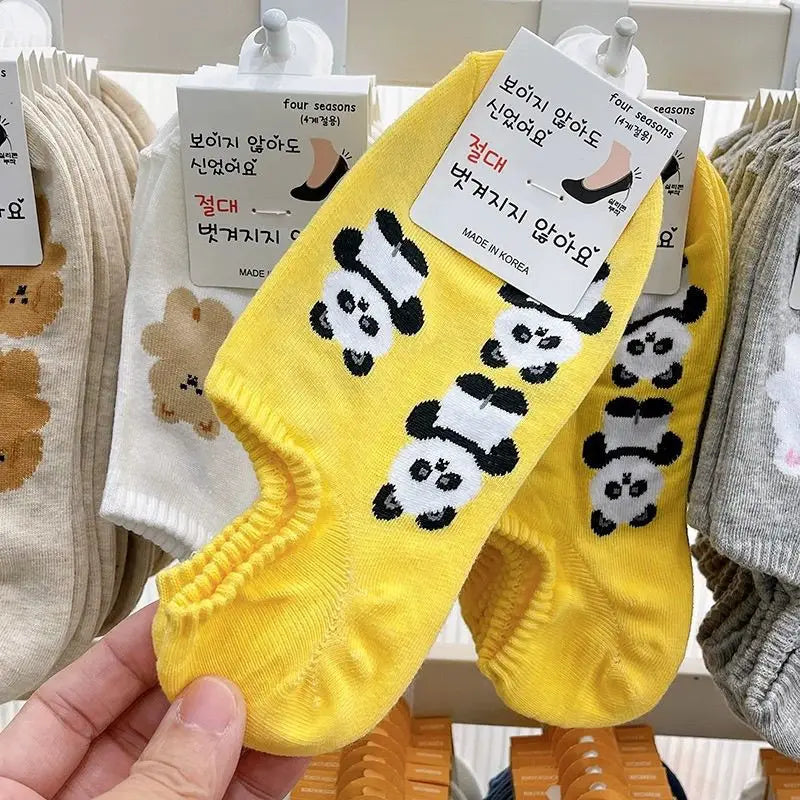 Lbsfy Women's Socks Animal Cartoon Bear Thin Non-slip Invisible Cute Kawaii Harajuku Panda Rabbit Low Cut Ankle Sock Summer Girls Gift