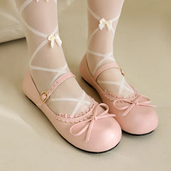 LBSFY  - Spring Autumn Pink White Mary Janes Flat Shoes Woman Round Toe Buckle Strap Lolita Girls Student Ballet Flats Plus Size 43 44 45