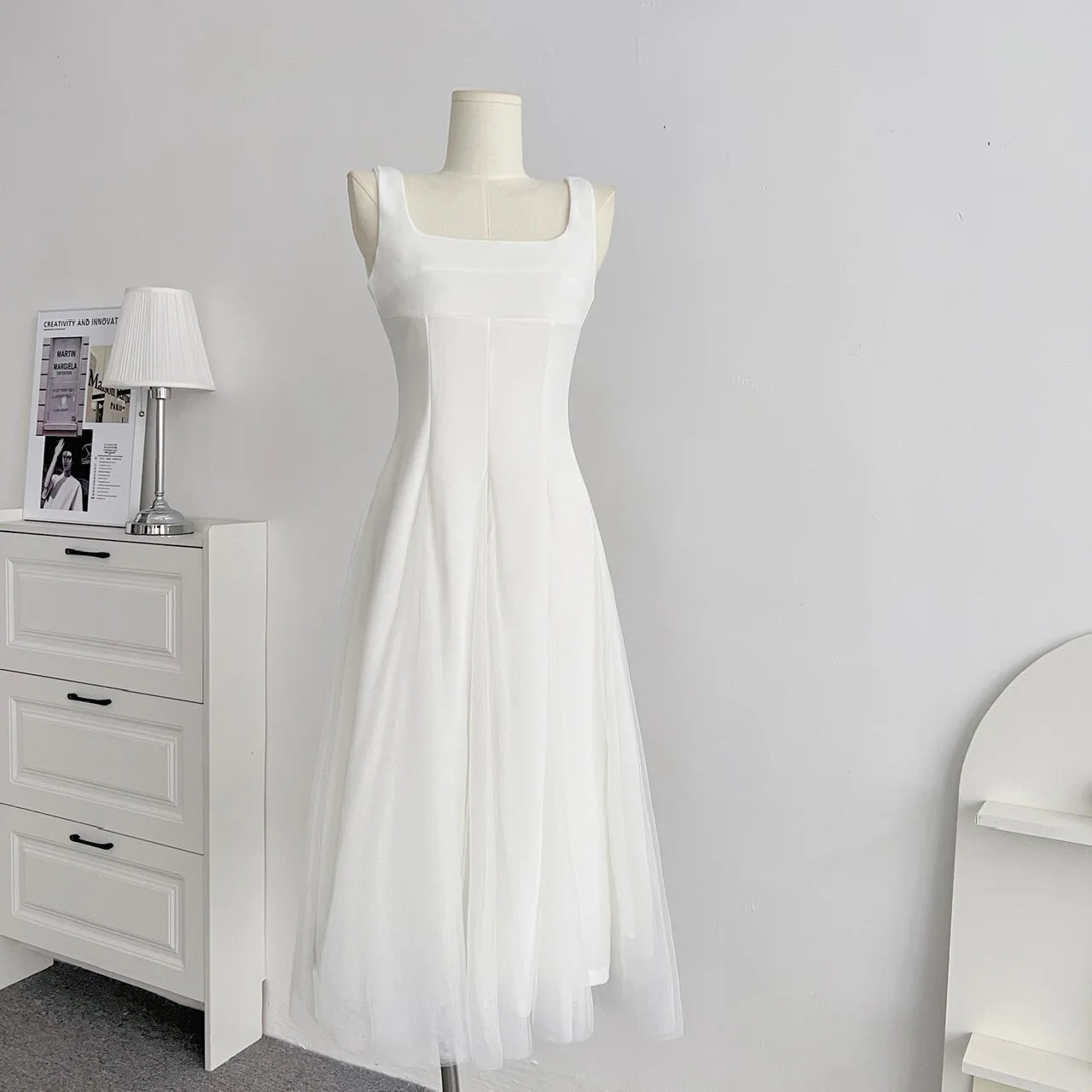 LBSFY -White Elegant Fairy French Sling Dress For Woman Summer Mesh Ball Gown Square-Collar Slim Fit Skirt Party Evening Dress 2025