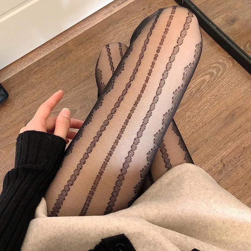 Lbsfy Black White Lolita Hollowed Lace Mesh Stockings Women Bottomed Pantyhose Japanese Goth Thin Stocking Hot Classic Tights