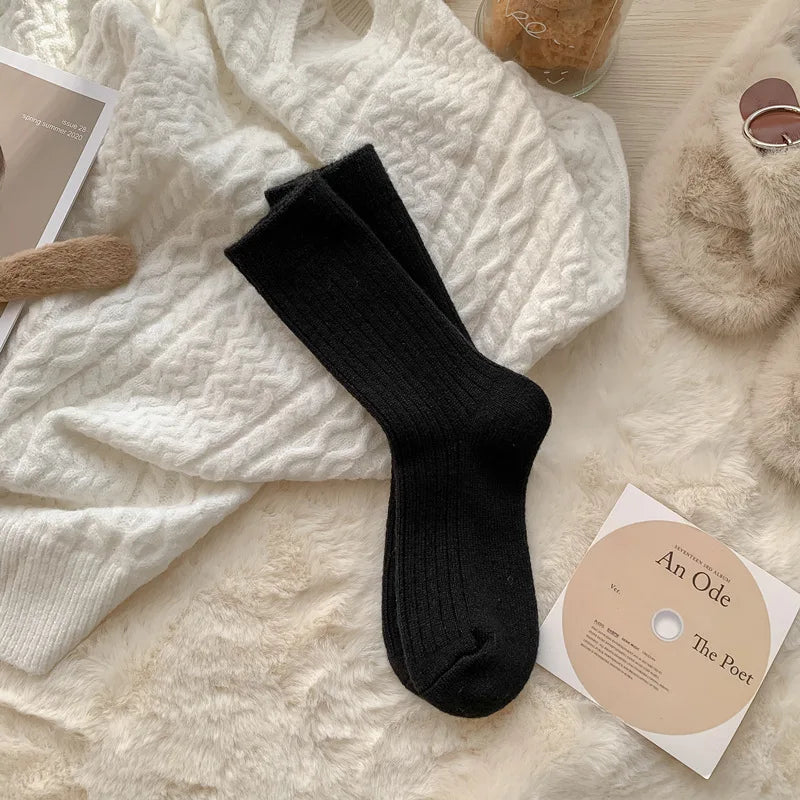 Lbsfy Cashmere Mid-calf Socks Women Korean Style Thickened Japanese Thermal Insulation Retro Wool Long Socks Autumn Winter