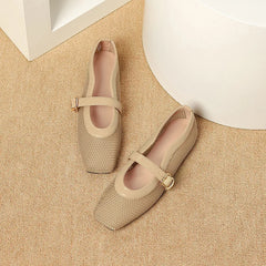 LBSFY  -  Fashion Square Toe Mesh Ballet Flats Buckle Strap Mary Janes Breathable Hollow Out Single Shoes Female Flat Bottom Casual Shoes