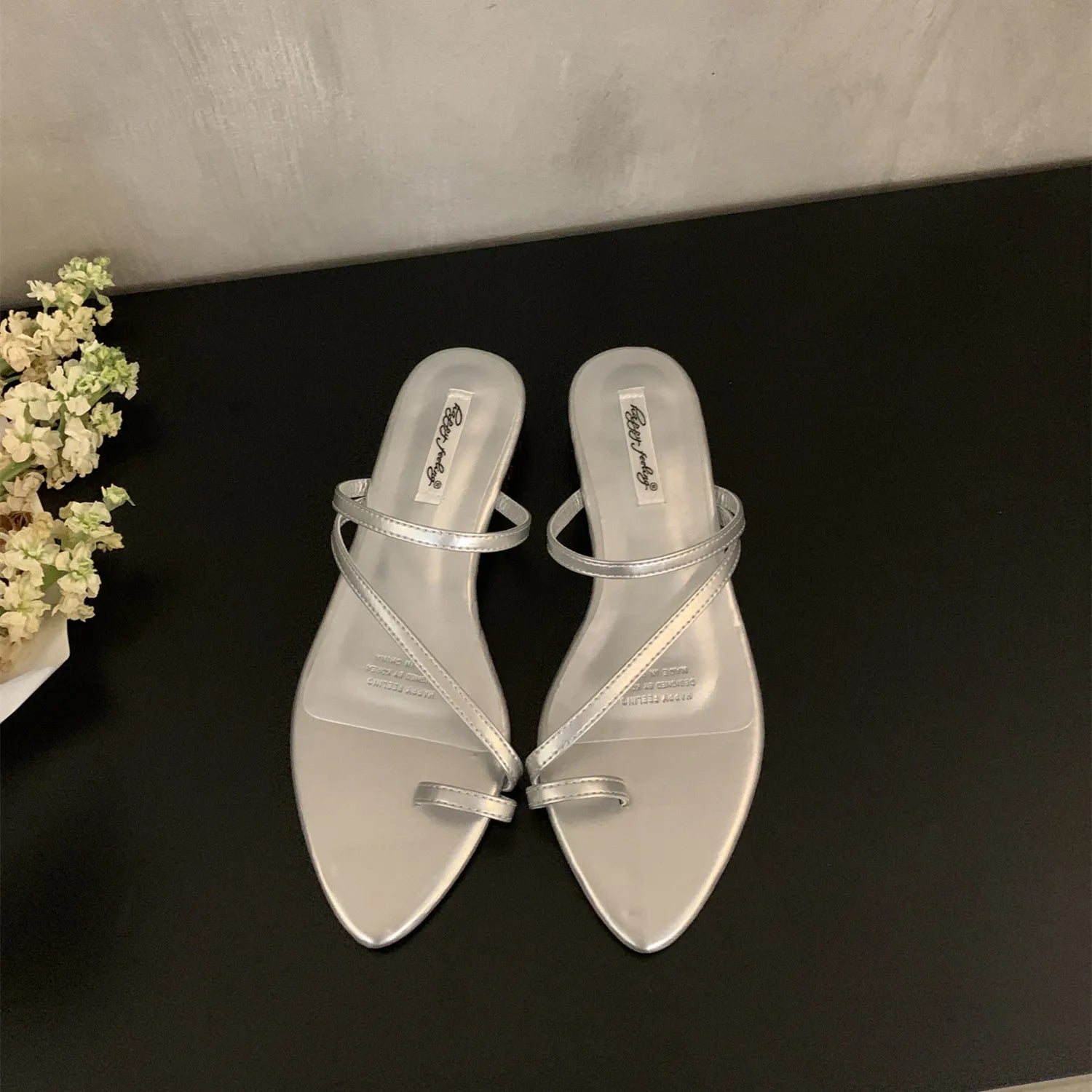 LBSFY - Summer New Brand Women Slipper Fashion Narrow Band Slip On Flip Flop Thin Low Heel Outdoor Dress Sandal Slides