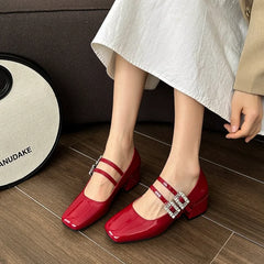 LBSFY  -  2024 Spring Women Mid Heels Mary Jane Shoes Fashion Shallow Buckle Ladies Chunky Sandals Soft Leather Women's Dress Party Shoes