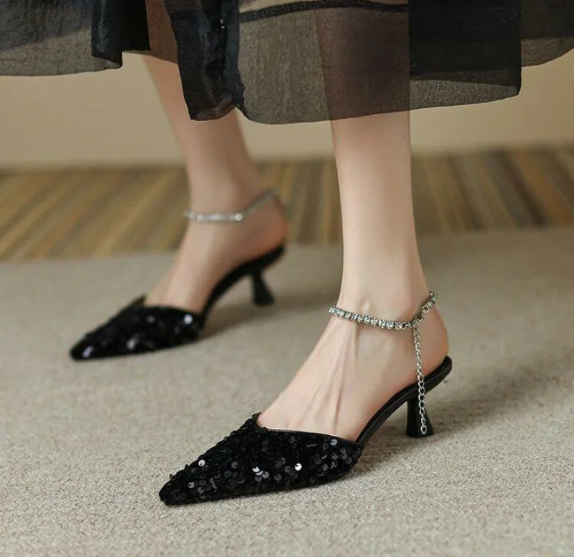 LBSFY  -  Footwear Sexy Sandals for Women Rhinestones Diamond Ladies Shoes Stiletto Summer 2024 Thin Heels Party Weddings Pointed Toe