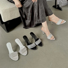 LBSFY -Summer Street Narrow Band Crystal Women Slippers Sexy Thin High Heels Party Prom Open Toe Slide Shoes