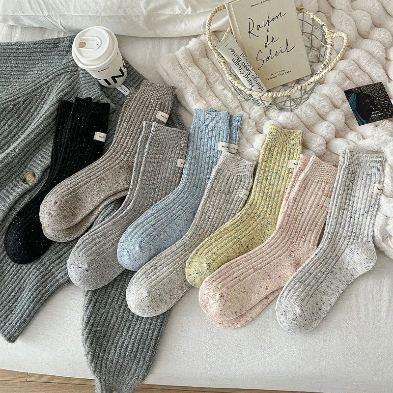 Lbsfy Wool Socks For Women Japanese Style Girls Loose Socks Wool Warm Dot yarn Casual Simple Casual Striped Female Thick Socks Soft