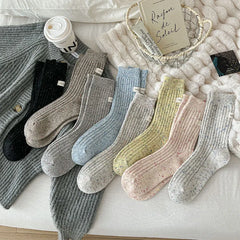 Lbsfy Wool Socks For Women Japanese Style Girls Loose Socks Wool Warm Dot yarn Casual Simple Casual Striped Female Thick Socks Soft