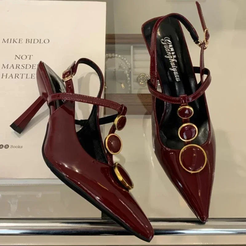 LBSFY  -  Sexy Thin High Heels Women Designer T-Strap Banquet Dress Shoe Button Hollow Pointed Toe Office Pumps Female Brand Sandals Women