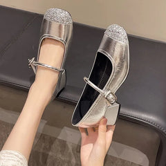 LBSFY -Women's Mary Jane Shoes Leather Summer Dresses French Style Wear-resistant Round Toe Mid Heel Ladies Design Single Lolita Shoes