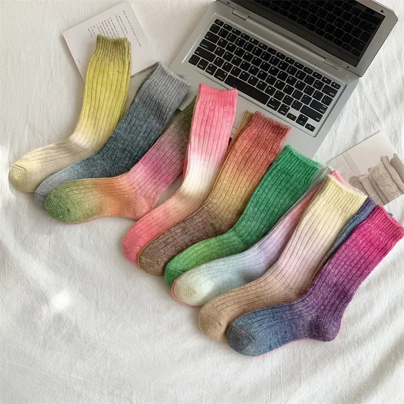 Lbsfy Wool Winter Thick Warm Long Socks Gradient Wool Cashmere Kawaii Socks Women Thermal Floor Sleeping Socks New Year Gift Autumn