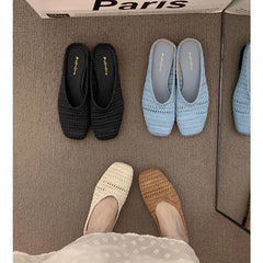 LBSFY -Weave Women Flats Slippers Elegant Shallow Mules Shoes Summer New Fashion Flip Flops 2025 Walking Cozy Soft Sandalias De Mujer