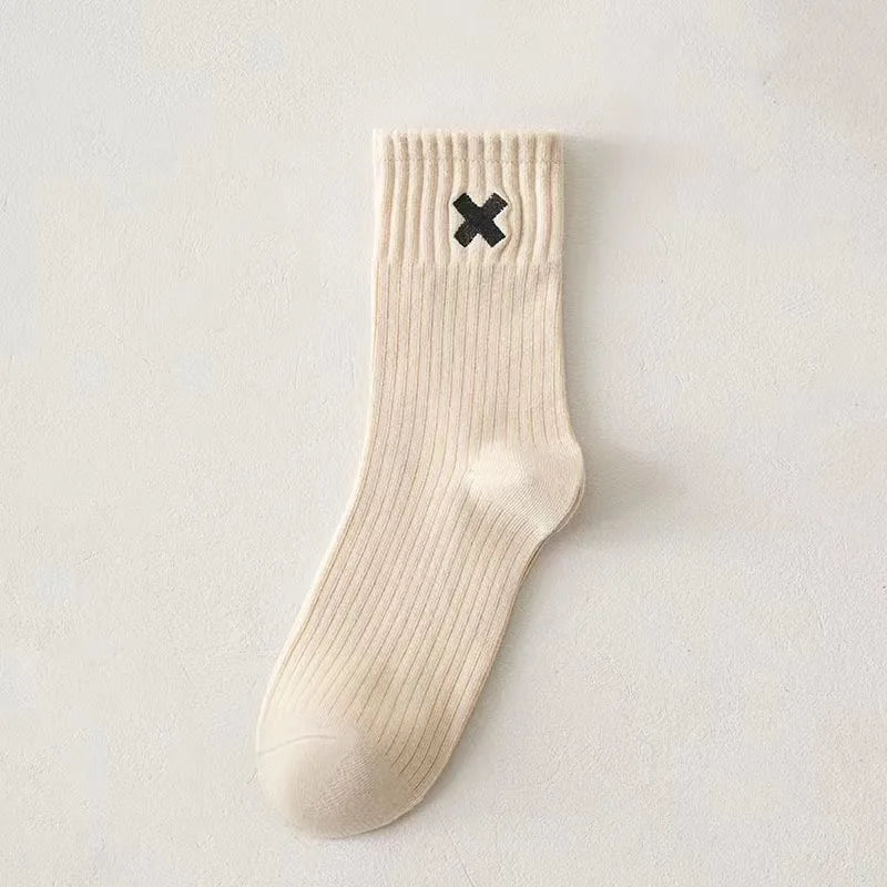 Lbsfy Spring Autumn Winter Men's Sports Mid-tube Short Crew Socks Cotton X Letter Embroidery Long Socks Casual Socks White Black Sox