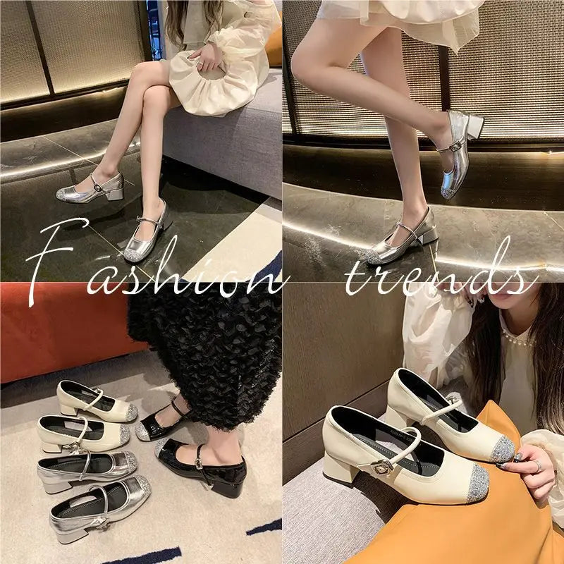 LBSFY -Women's Mary Jane Shoes Leather Summer Dresses French Style Wear-resistant Round Toe Mid Heel Ladies Design Single Lolita Shoes