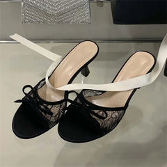 LBSFY -Summer New Fashion Thin Low Heels Women Slippers Breathable Mesh Banquet Sandals Slides Shoes Zapatos De Mujer