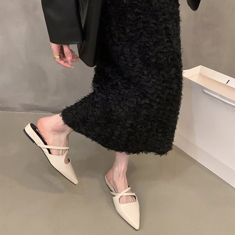 LBSFY  Summer Women's Pointed Toe Mules Slippers Fashion Shallow Slip On Slides Elegant Dress Street Style Shoes