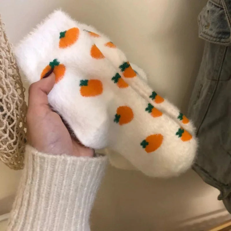 Lbsfy Mink Velvet Socks Women Autumn Winter Thicken Thermal Coral Velvet Sleep Plush Floor Cute Kawaii Soft Black White Sock Underwear