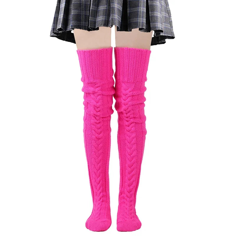 Lbsfy Cute Long Socks Lolita Leg Warmer Knitted Woollen Foot Warmer Stockings Autumn Winter Woman Knee-High Socks Leisure Loose Socks
