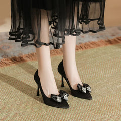 LBSFY  -  Size 30-44 Pointed Toe Stiletto Heel Bow High Heels Women Pumps White Wedding Shoes Plus Size Work Heel Shoes For Women