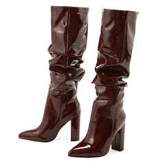 LBSFY -Patent Leather Over The Knee Chelsea Boots Women Shoes Chunky Heels Fashion Solid Sexy Thin High Heel Side Boots Female